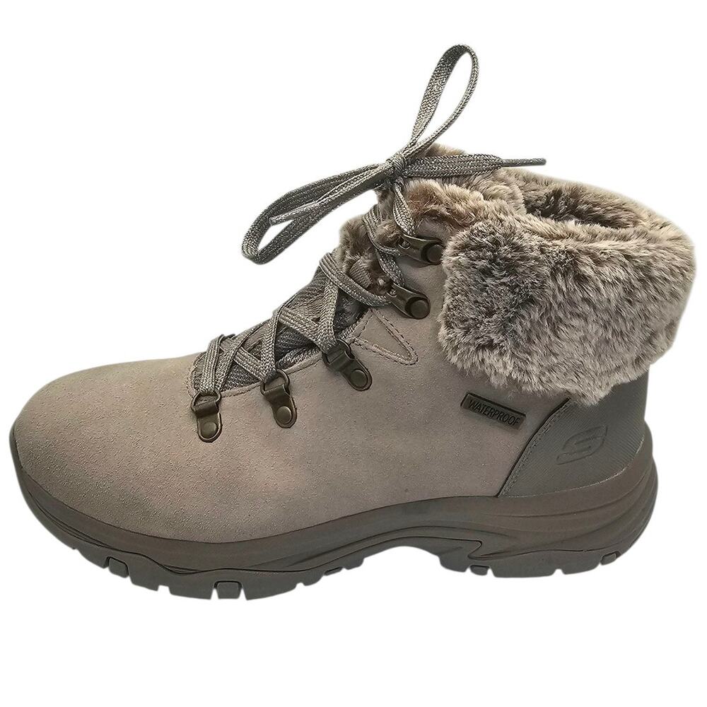 Skechers Taupe Trego Falls Finest Suede Waterproof Faux Fur Snow Winter Boots